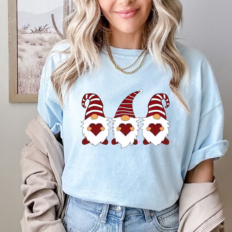 Comfort Colors® Valentine Gnome Shirt, Cute Valentine Shirt, Valentines Day Shirt, Gnome Heart Shirt, Valentines Day T-Shirt, Gift For Lover.jpg