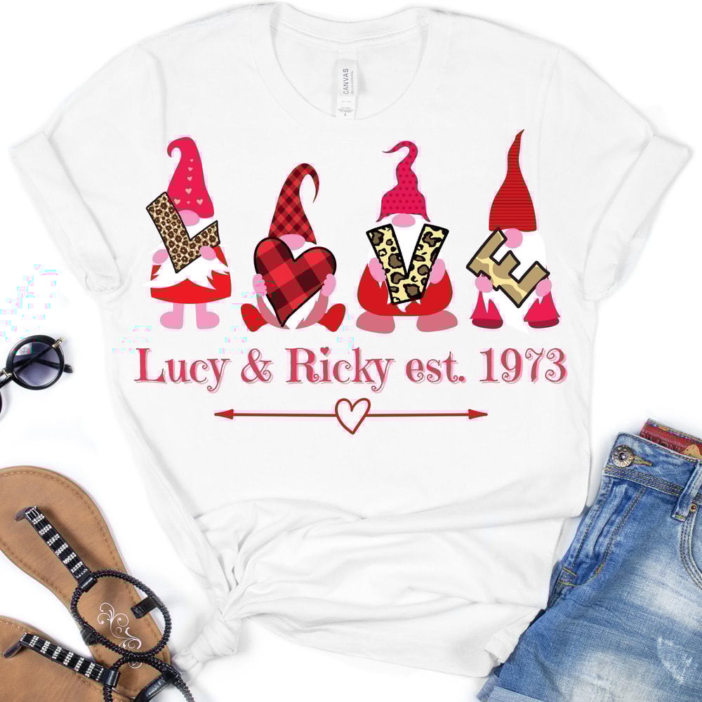 Personalized Valentine Shirt, Valentine Gift for Him, Valentine Gift for Her, Newlywed Gift, Gnome Valentine TShirt, Custom Shirt for Couple 2.jpg