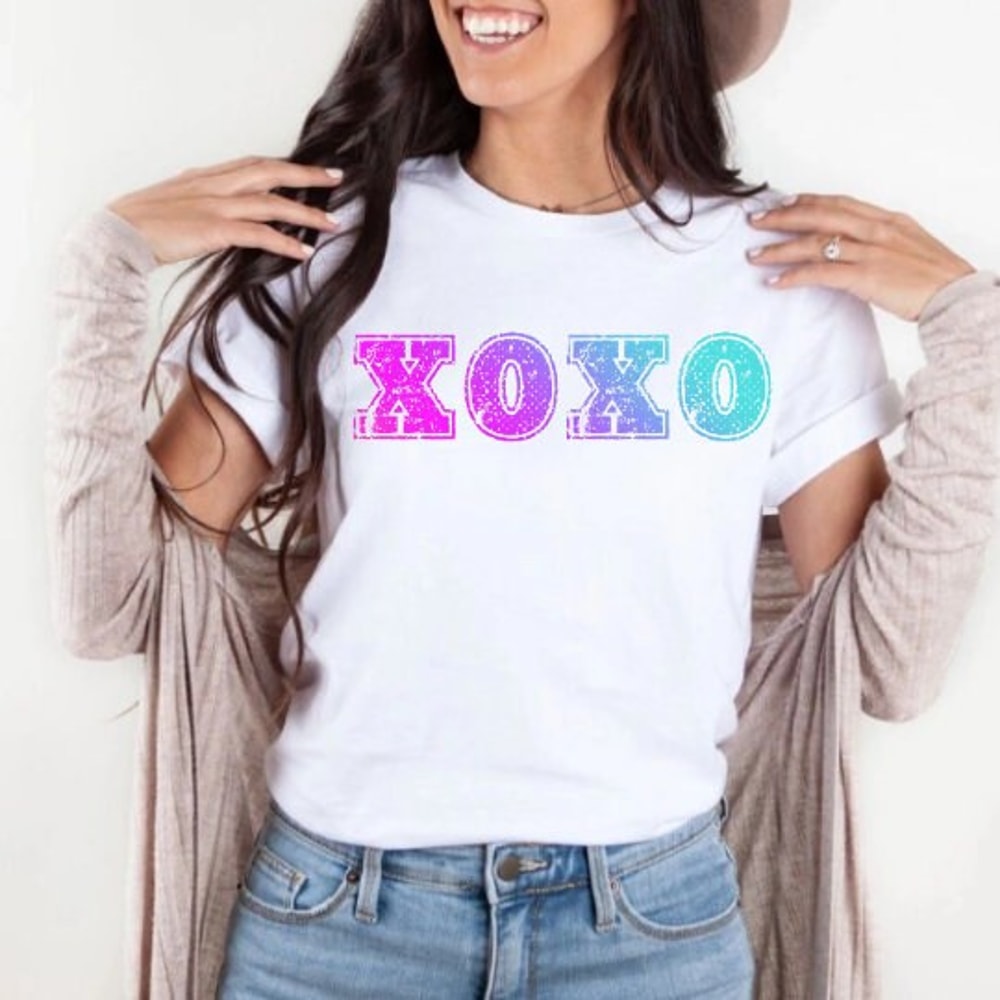 XOXO Hugs and Kisses Valentines Day Shirt for Women, College Lettering Tshirt for Women, Cute Valentines Day Shirt Girls, Gift for Teen Girl 1.jpg