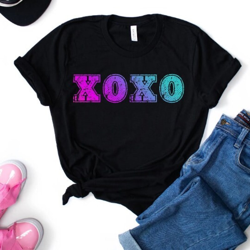 XOXO Hugs and Kisses Valentines Day Shirt for Women, College Lettering Tshirt for Women, Cute Valentines Day Shirt Girls, Gift for Teen Girl.jpg