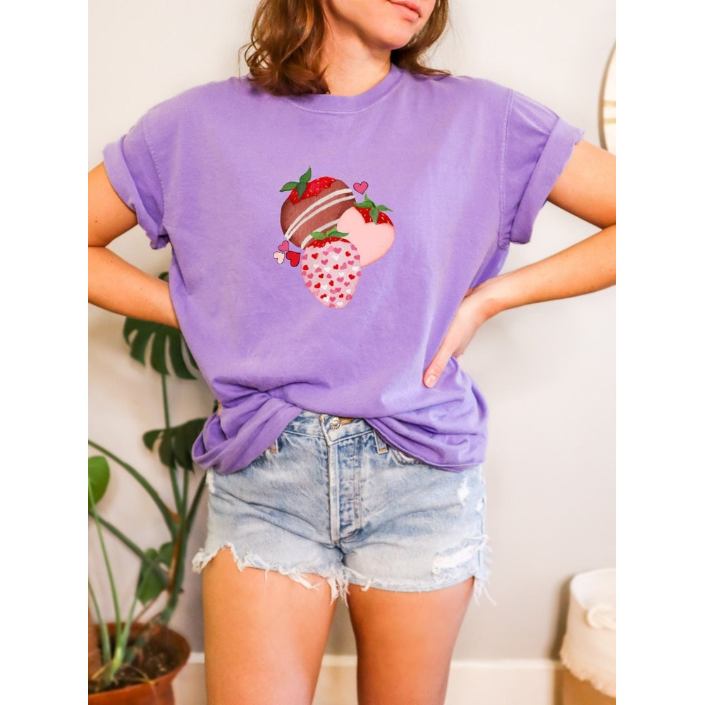 Comfort Colors Strawberry Gifts For Her Teenage Girl, Woman Preppy Tshirt, Strawberry Birthday, Girls Valentines Best Selling Pink Tshirt.jpg