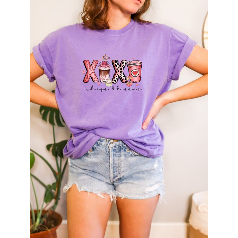Comfort Colors Xoxo Tshirt, Hugs and Kisses Tshirt, Valentines Tshirt, Tshirt Women Trendy Crewneck, Valentine Gift for her Shirt.jpg