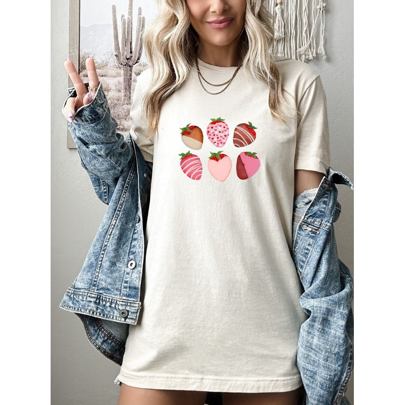 Pink Valentine Tshirt, Cute Strawberry Tshirt, Pink Strawberry Crewneck, Happy Valentines Day Pink Tshirt, Cute Valentines Tshirt.jpg