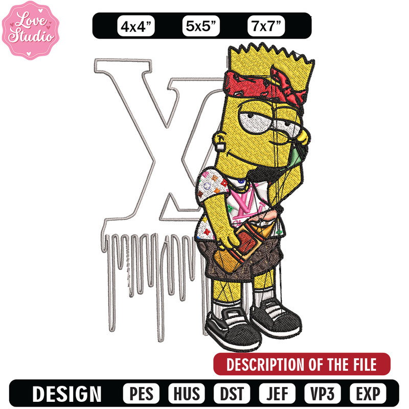 Bart simpson lv Embroidery Design, Lv Embroidery, Embroidery File, Simpson Embroidery, Logo shirt, Digital download.jpg
