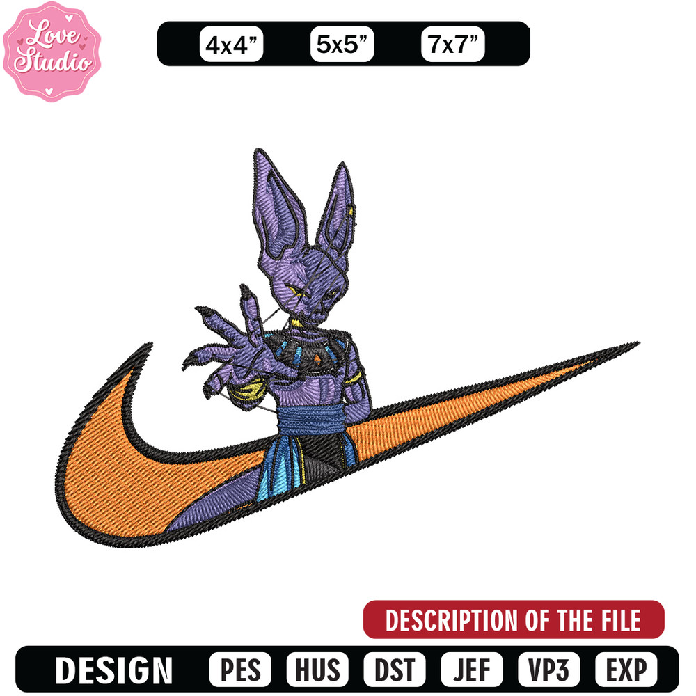 Beerus x nike Embroidery Design, Dragonball Embroidery, Embroidery File, Nike Embroidery, Anime shirt, Digital download.jpg