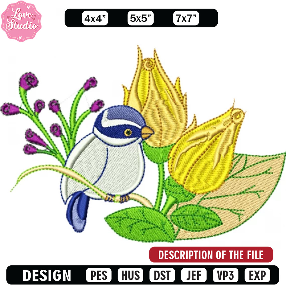 Bird over rose embroidery design, Embroidery design, Sale design, Embroidered shirt, Animal Embroidery, digital download.jpg