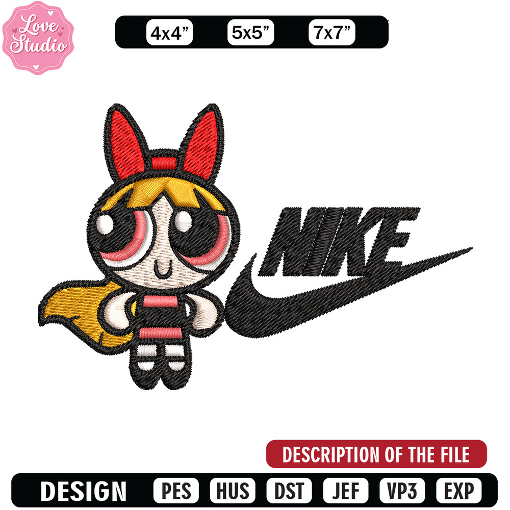 Blossom Nike Embroidery design, Powerpuff Girls cartoon Embroidery, Nike design, Embroidery file, Instant download.jpg