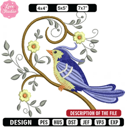 blue bird embroidery design, embroidery design, sale design, embroidered shirt, bird embroidery, digital download