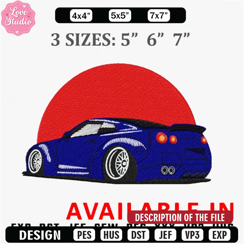 Blue car gtr embroidery design, Embroidered shirt, Car Embroidery, Car design, Logo design, digital download.jpg