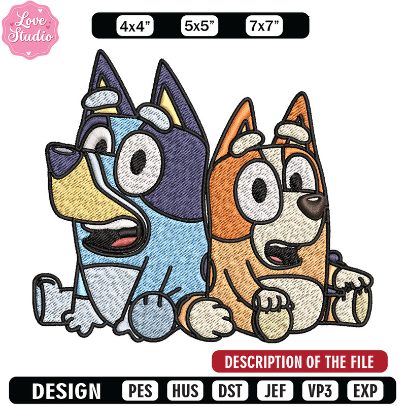 Bluey and Bingo Embroidery, Bluey Embroidery, Embroidery File, cartoon design, cartoon shirt, Digital download.jpg