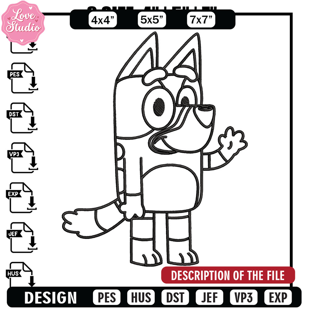 Bluey Coloring Pages Embroidery, Bluey Embroidery, Embroidery File, cartoon design, logo shirt, Digital download.jpg