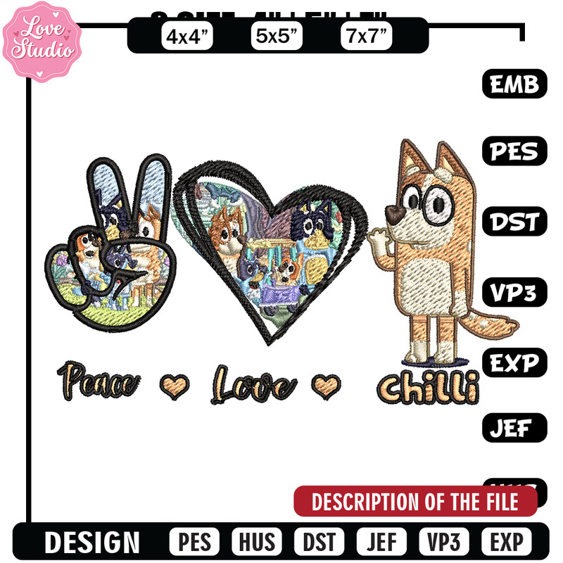 Bluey Peace Love bandit Embroidery design, Bluey cartoon Embroidery, cartoon design, Embroidery File, Instant download.jpg