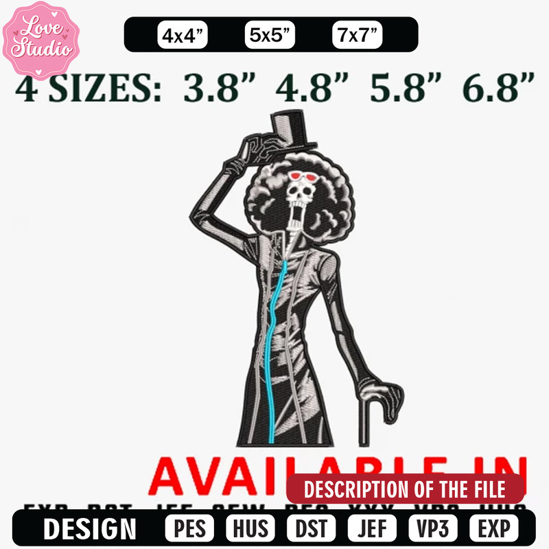 Brook halloween embroidery design, One piece Embroidery, Halloween design, Embroidered shirt, digital download.jpg