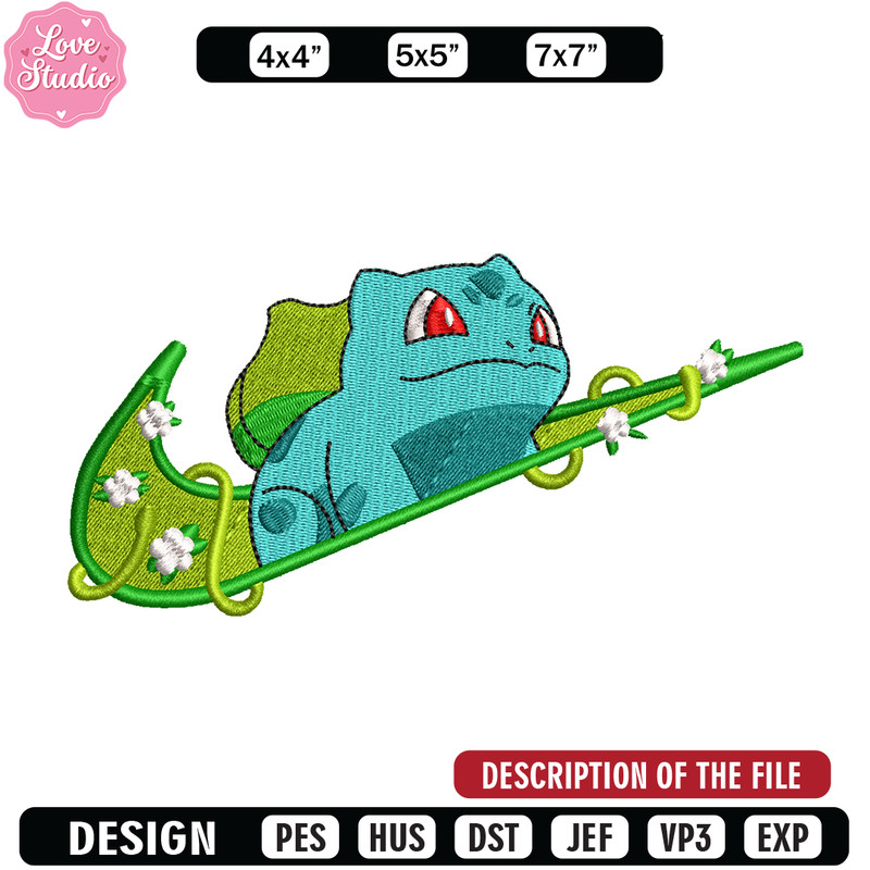 Bubasaur nike embroidery design, Pokemon embroidery, nike design, anime design, anime shirt, Digital download.jpg