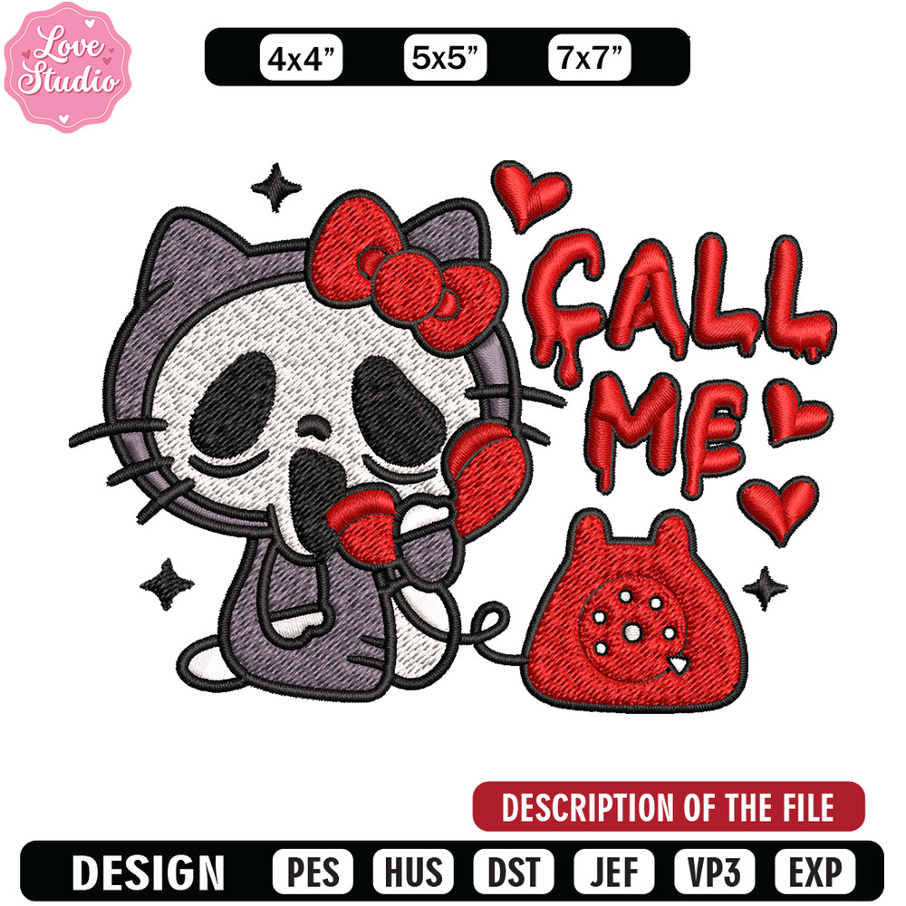 Call Me Scream Hello Kitty Embroidery design, Hallokitty Embroidery, cartoon design, Embroidery File, Digital download.jpg
