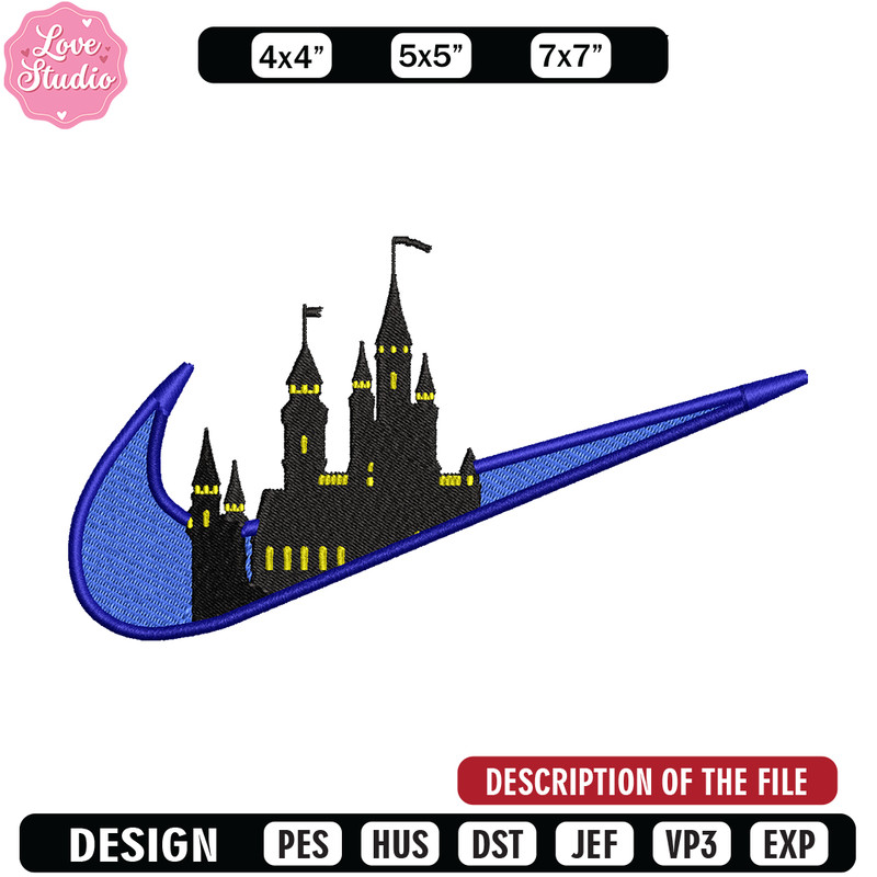 Castle Nike embroidery design, Castle embroidery, nike design, embroidery file, logo shirt, Digital download.jpg