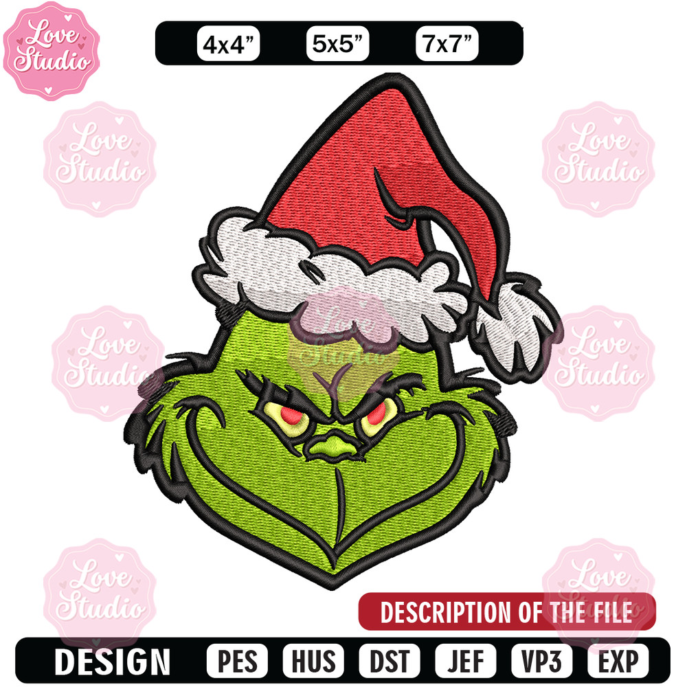Christmas Grinch Face Embroidery design, Grinch christmas Embroidery, Embroidery File, Grinch design, Instant download.jpg