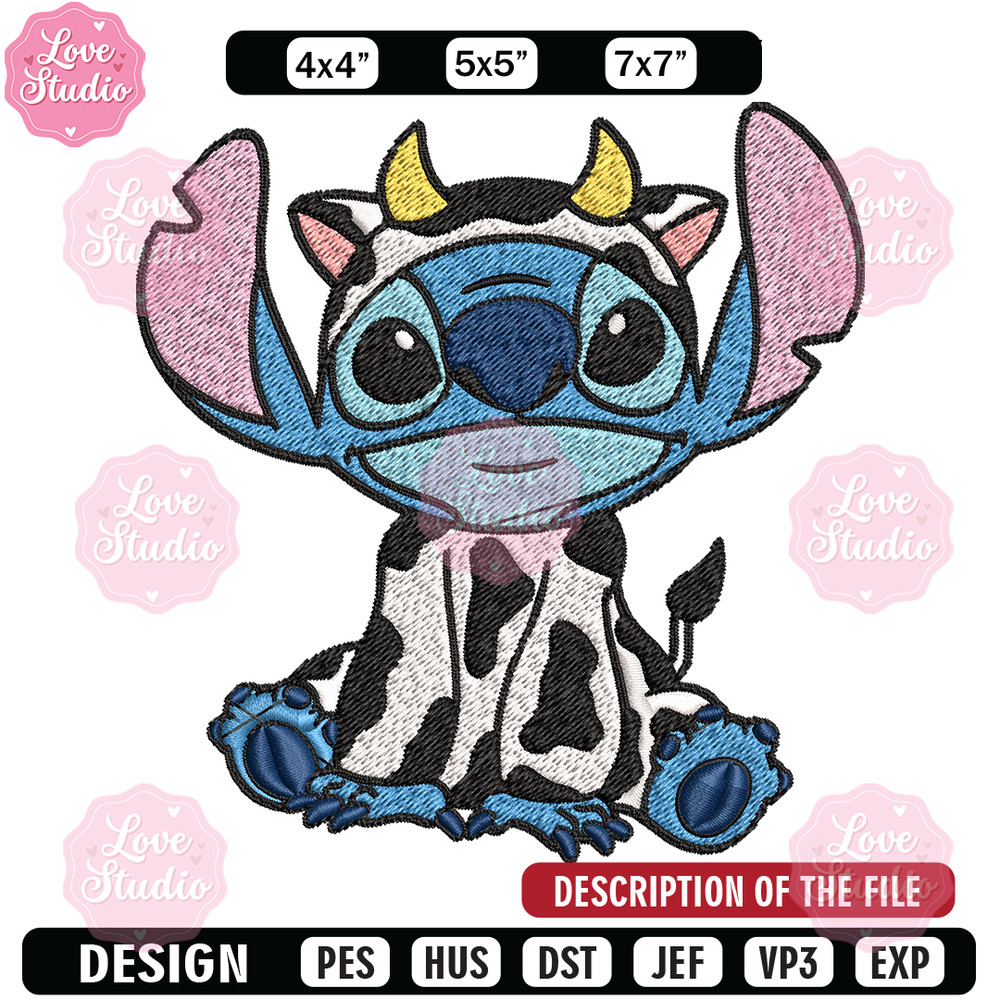 Cow Stitch Embroidery design, Cow Stitch Embroidery, cartoon design, Embroidery File, cartoon shirt, Digital download.jpg