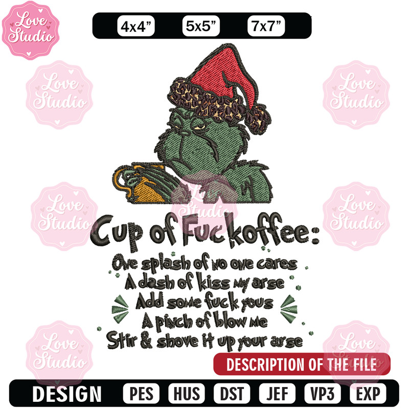 Cup of fuckoffee grinch Embroidery design, Grinch christmas Embroidery, Grinch design, Embroidery File, Instant download.jpg