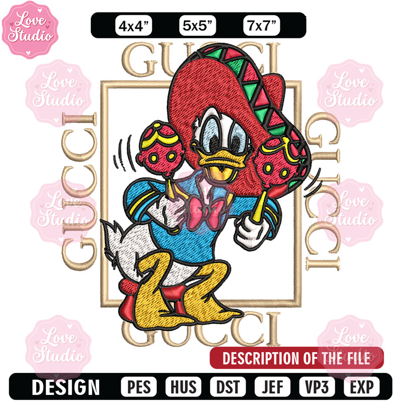 Daisy Donald Duck Gucci Embroidery design, Disney cartoon Embroidery, cartoon design, Embroidery File, Instant download.jpg