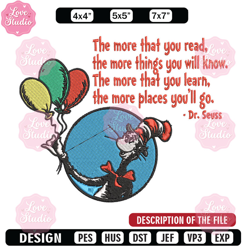 Dr Seuss with Balloon Embroidery Design, Dr Seuss Embroidery, Embroidery File, Embroidery design, Digital download.jpg