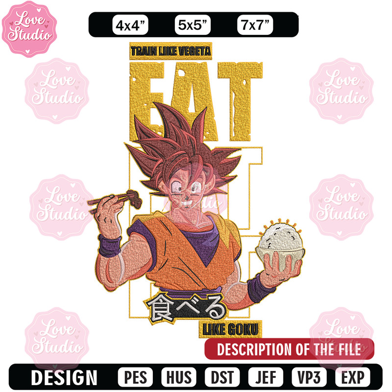 Eat like goku Embroidery Design, Dragonball Embroidery, Embroidery File, Anime Embroidery, Anime shirt, Digital download.jpg