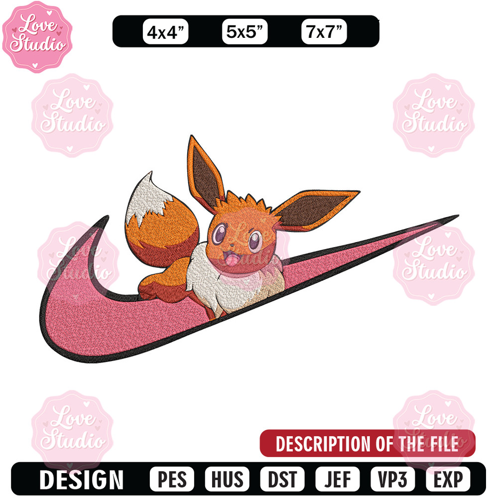 Eevee x nike Embroidery Design, Pokemon Embroidery, Embroidery File, Nike Embroidery, Anime shirt, Digital download.jpg