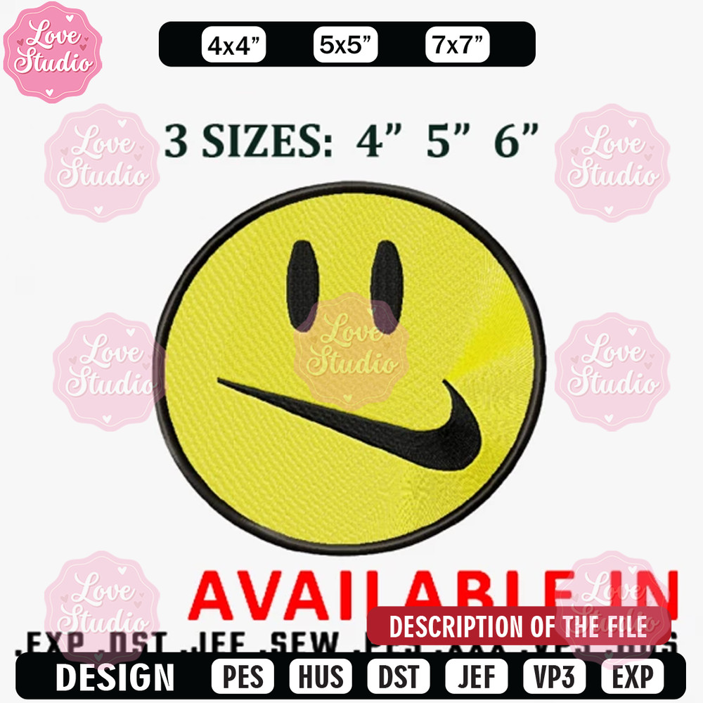 Emoji smile x nike embroidery design, Brand design, Embroidered shirt, Brand shirt, Brand Embroidery, digital download.jpg