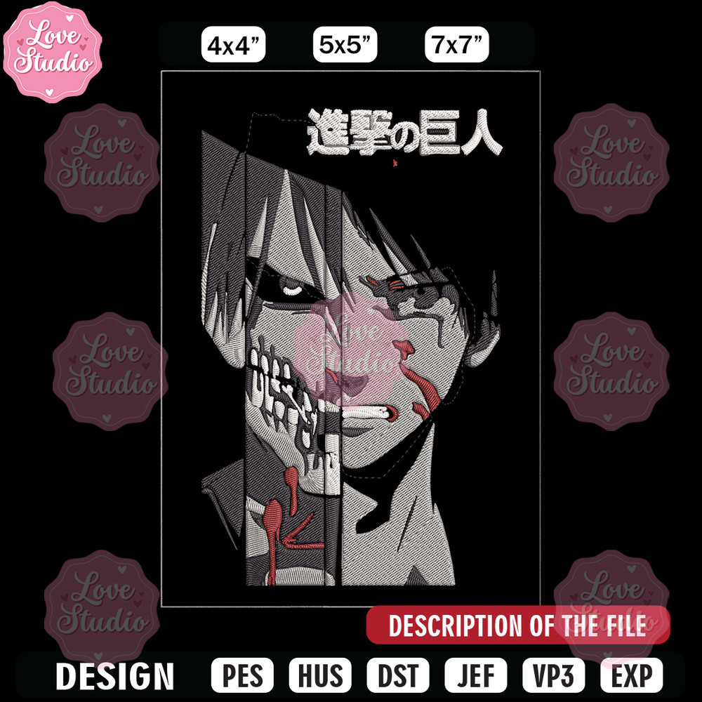 Eren Yeager Embroidery Design, Aot Embroidery, Embroidery File, Anime Embroidery, Anime shirt, Digital download.jpg