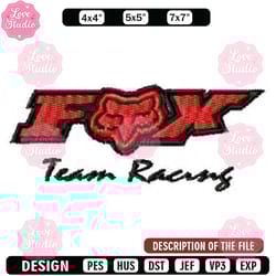 fox team racing embroidery design, embroidered shirt, car embroidery, car design, logo design, digital download