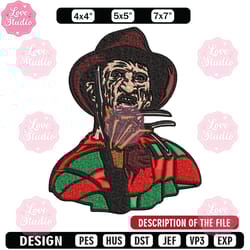 freddy krueger embroidery design, freddy horror embroidery, horror design, embroidery file, digital download