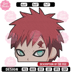 gaara peeker embroidery design, naruto embroidery, embroidery file, anime embroidery,anime shirt, digital download
