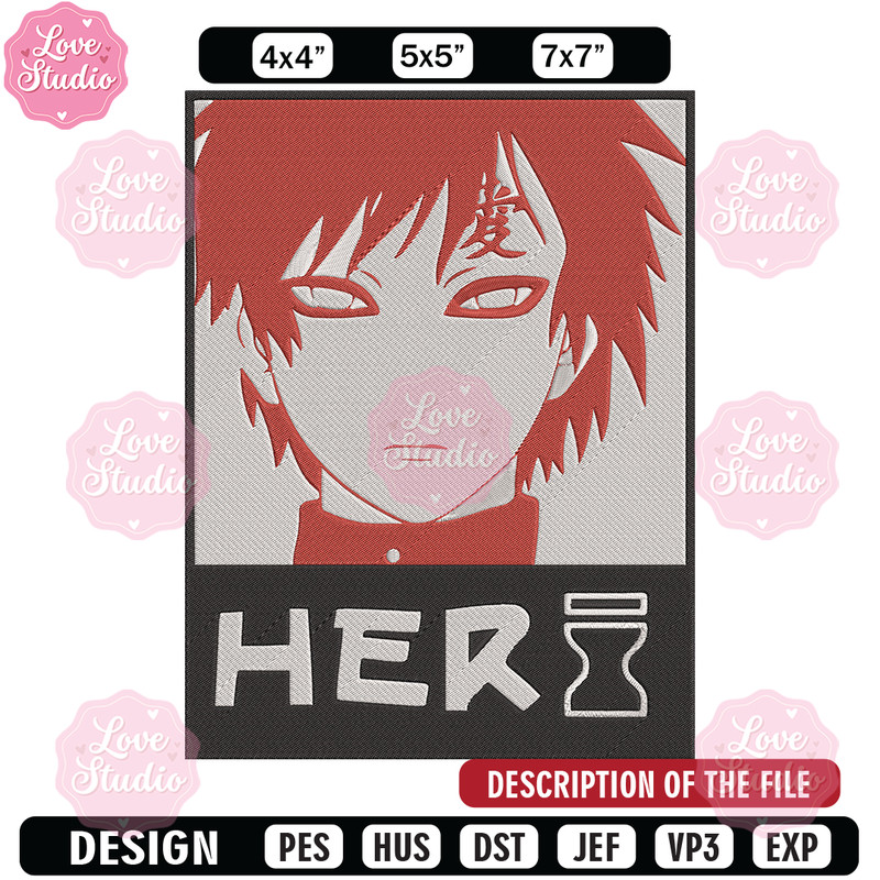 Gaara poster Embroidery Design, Naruto Embroidery, Embroidery File, Anime Embroidery, Anime shirt, Digital download.jpg