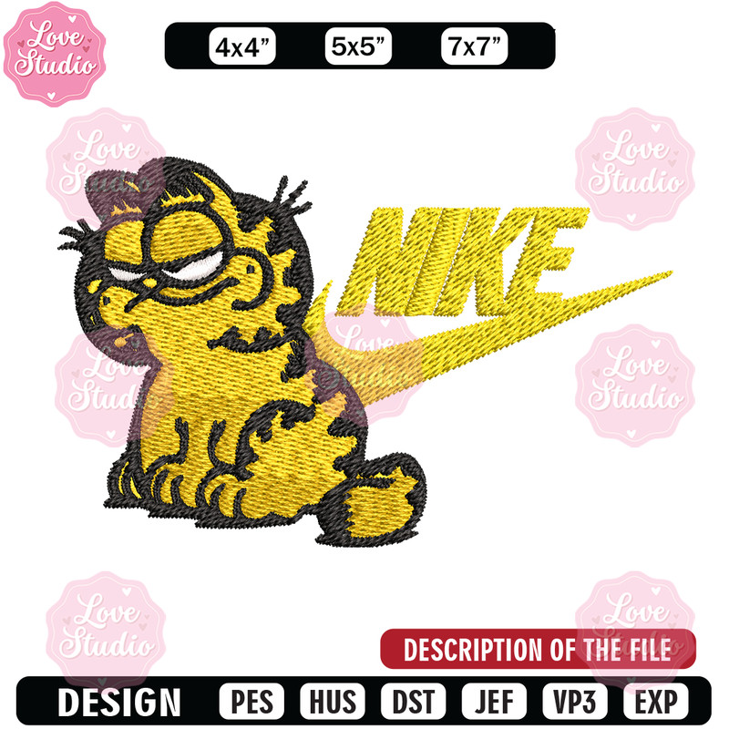 Garfield Nike Embroidery design, cartoon Embroidery, Nike design, Embroidery file, cartoon shirt, Instant download.jpg