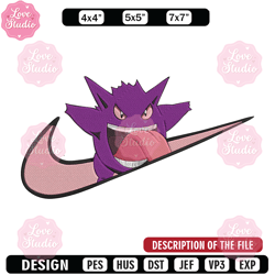 gengar x nike embroidery design, pokemon embroidery, embroidery file, nike embroidery, anime shirt, digital download