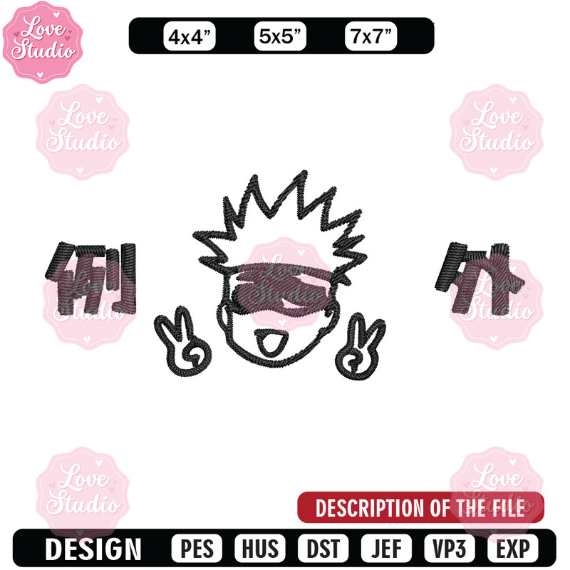 Gojo face chibi Embroidery Design, Jujutsu Embroidery, Embroidery File, Anime Embroidery, Anime shirt, Digital download.jpg