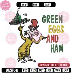 green eggs and ham embroidery design, dr seuss embroidery, embroidery file, embroidery design, digital download