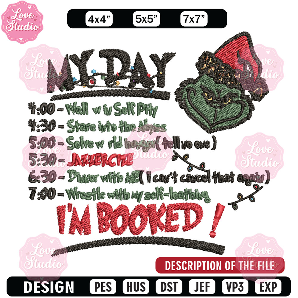 Grinch Christmas My Day Embroidery design, Grinch christmas Embroidery, Grinch design, Embroidery File, Instant download.jpg