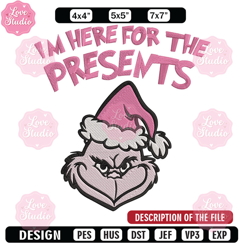 Grinch Im here Embroidery Design, Grinch Embroidery, Embroidery File, Chrismas Embroidery, Anime shirt, Digital download.jpg