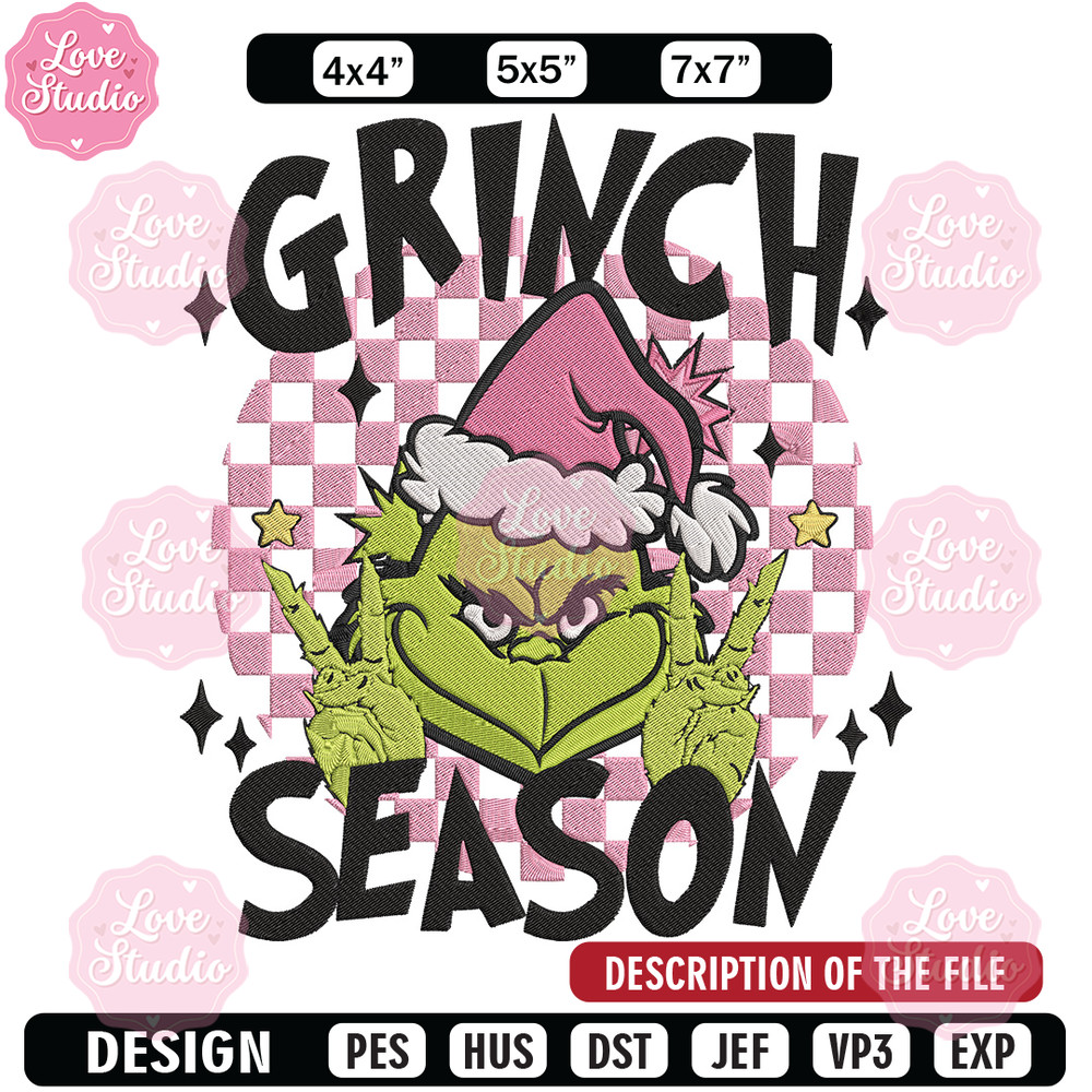 Grinchy season Embroidery Design, Grinch Embroidery, Embroidery File,Chrismas Embroidery, Anime shirt, Digital download.jpg