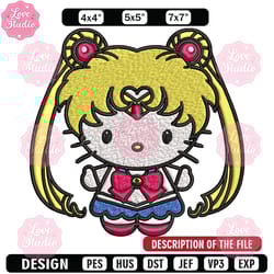 hallokitty sailor moon embroidery design, hallokitty embroidery, cartoon design, embroidery file, digital download