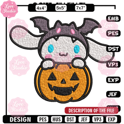 halloween cinnamoroll embroidery design, hello kitty embroidery, cartoon design, embroidery file, digital download