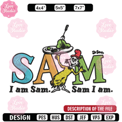 i am sam sam i am dr seuss embroidery design, dr seuss embroidery, embroidery file, embroidery design, digital download
