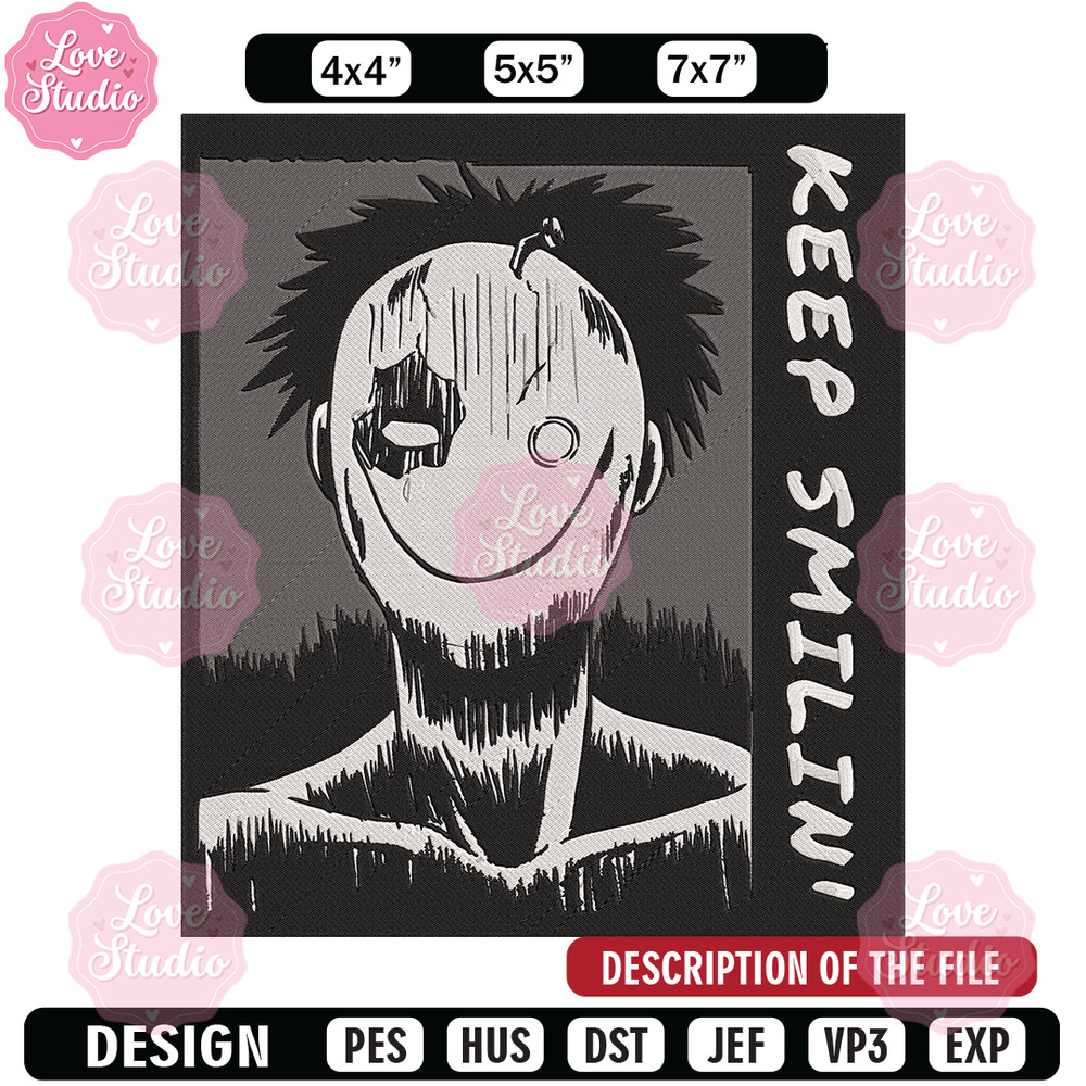 Just Smile Embroidery Design, Horror Embroidery, Embroidery File, Anime Embroidery,Anime shirt, Digital download.jpg