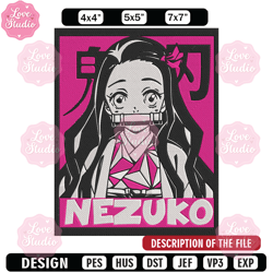 kamado nezuko poster embroidery design, demon slayer embroidery, embroidery file, anime embroidery, digital download 1