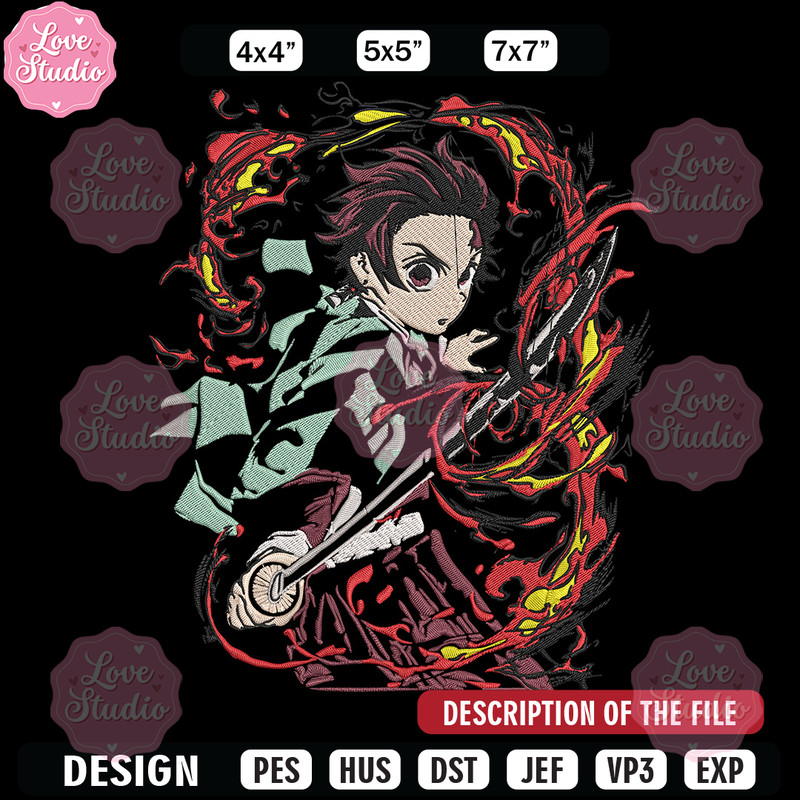 Kamado Tanjiro Embroidery Design, Demon slayer Embroidery, Embroidery File, Anime Embroidery, Digital download 1.jpg
