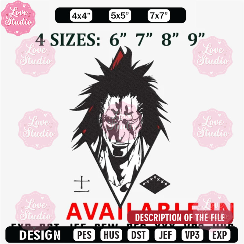 Kenpachi bleach embroidery design, Anime Embroidery, Anime shirt, Anime design, Embroidered shirt, digital download.jpg
