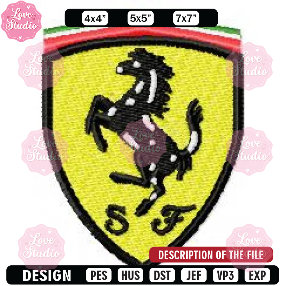 Log ferrari embroidery design, Embroidered shirt, Car Embroidery, Car design, Logo design, digital download.jpg