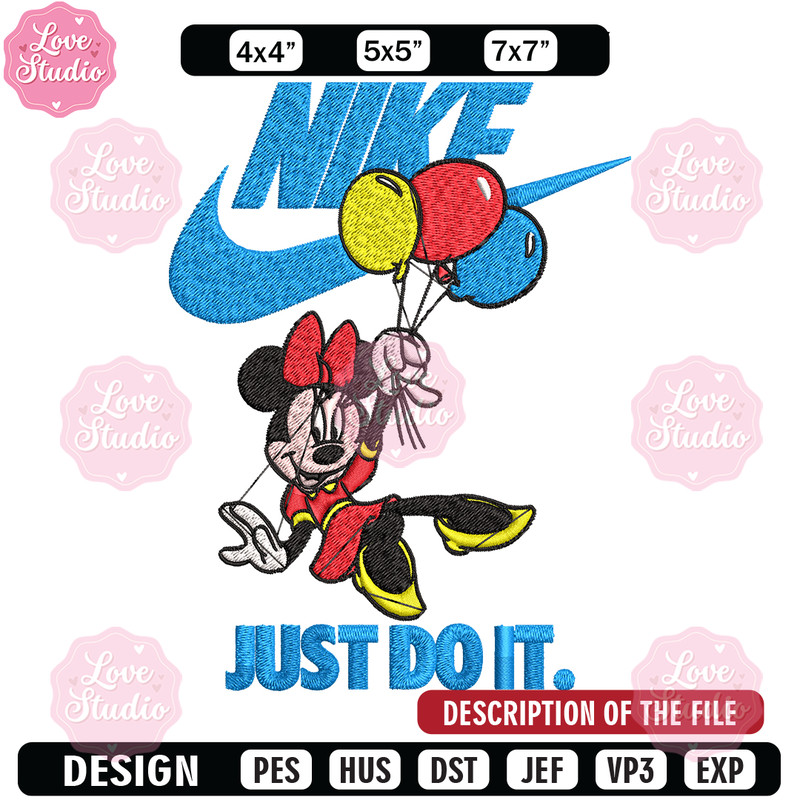 Minnie Mouse holding balloon Nike Embroidery design, Disney Embroidery, Nike design, Embroidery file, Instant download.jpg