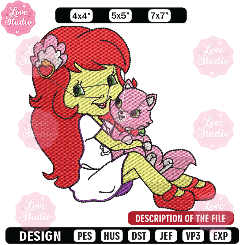 Morangunho gato aplique embroidery design, cartoon embroidery, Embroidery file, Nike design, Instant download.jpg